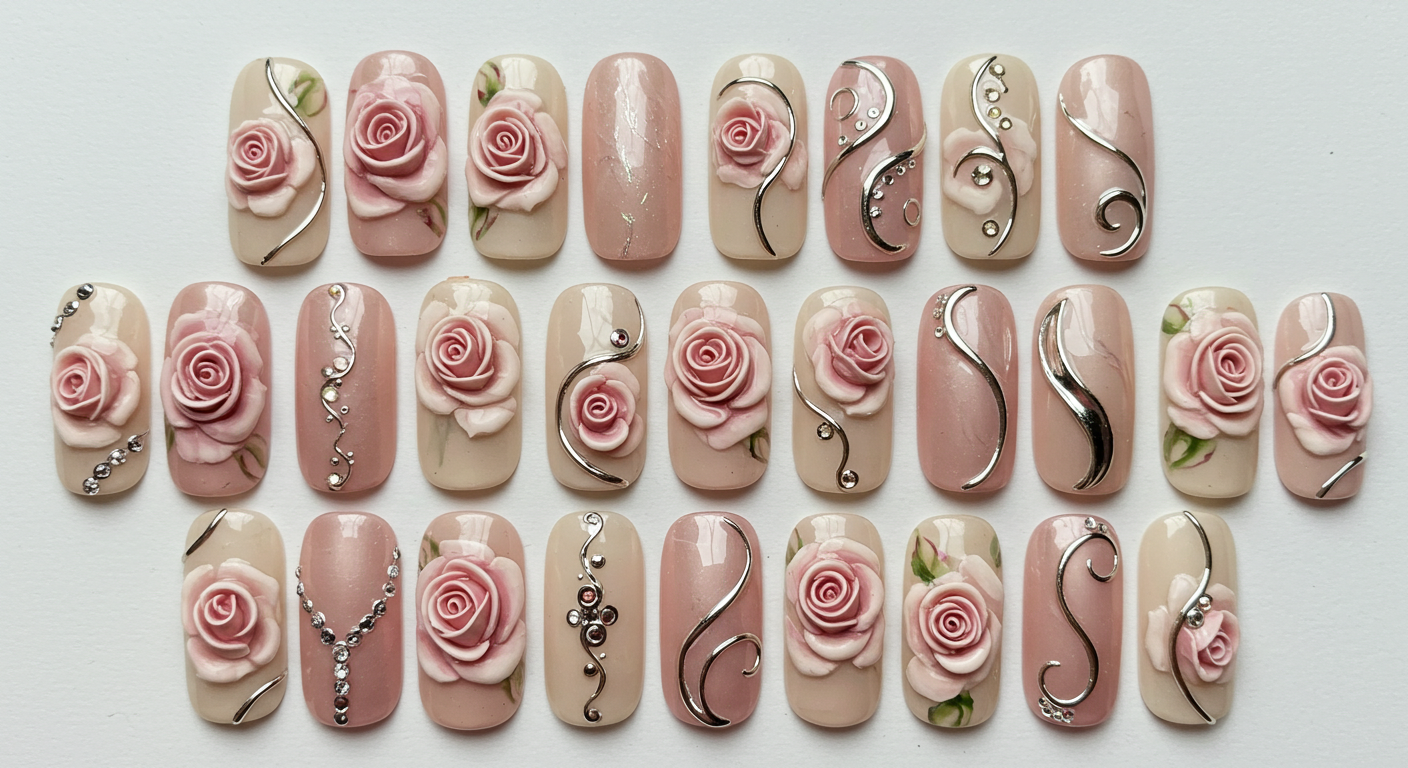20 Vintage Roses Spring Nails with Chrome Accents 2025 Trends
